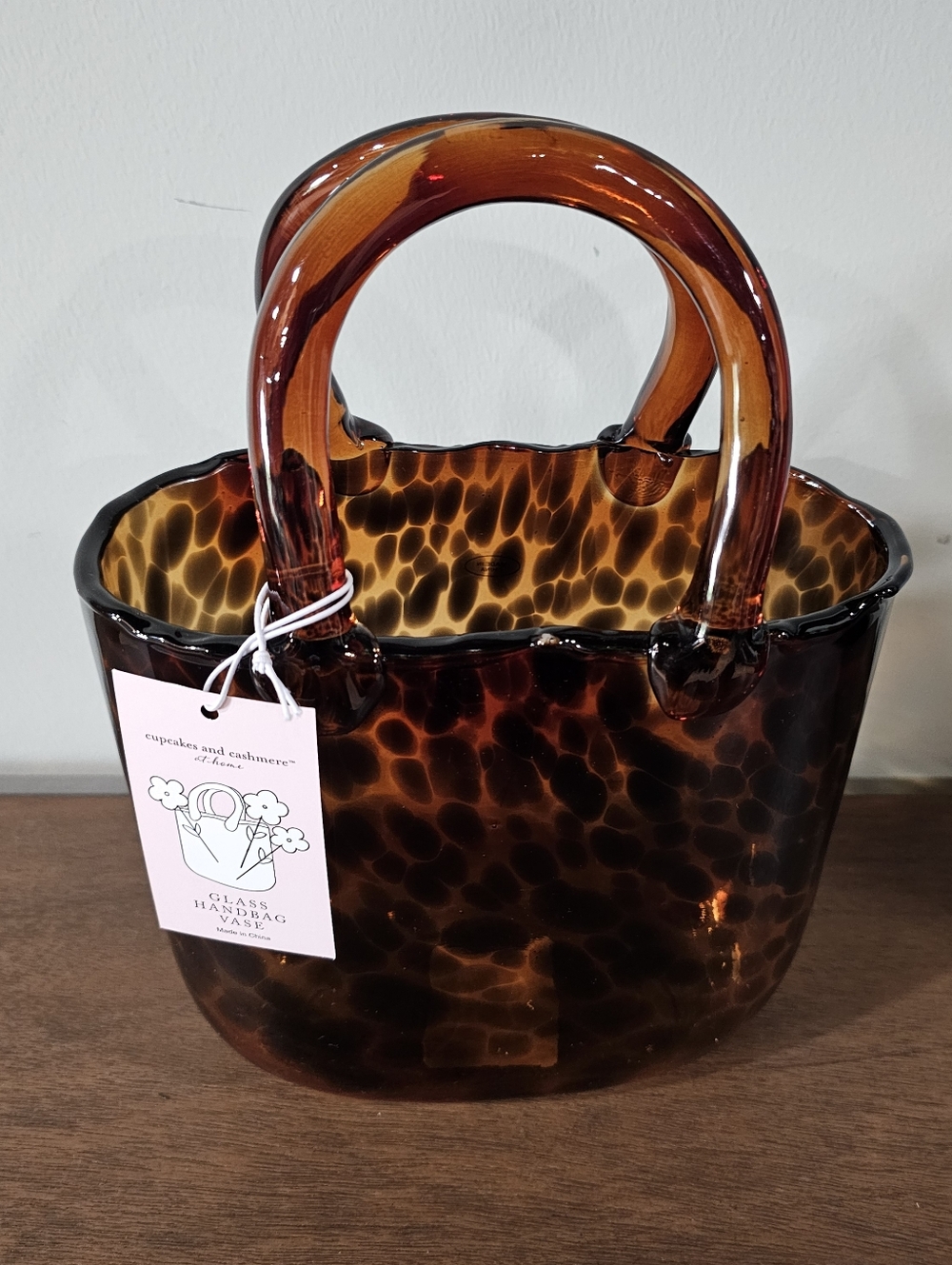 Cupcakes and Cashmere Glass Handbag Brown Amber Vase